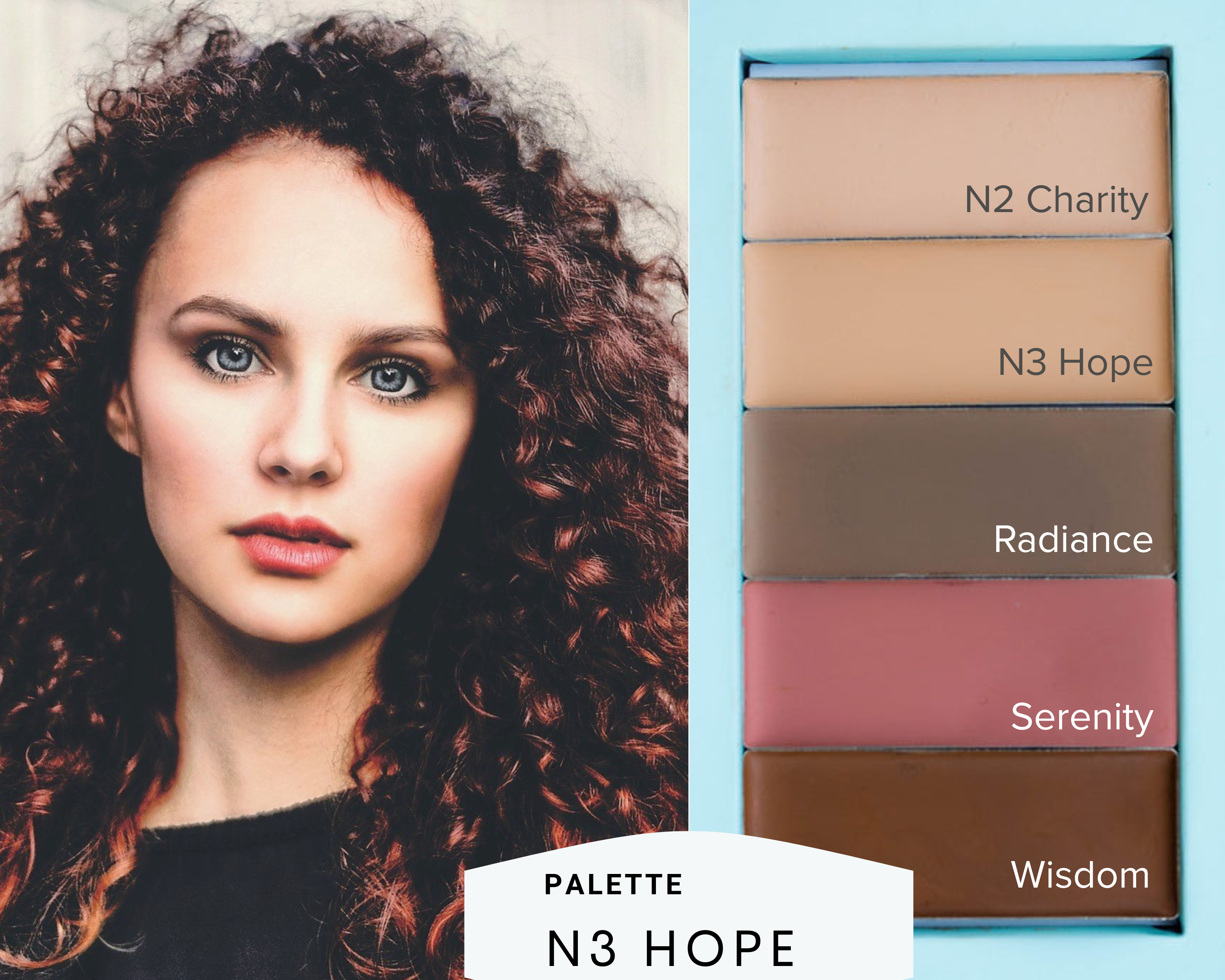 Makeup palette labeled 'N3 Hope' natural makeup pre-built palette