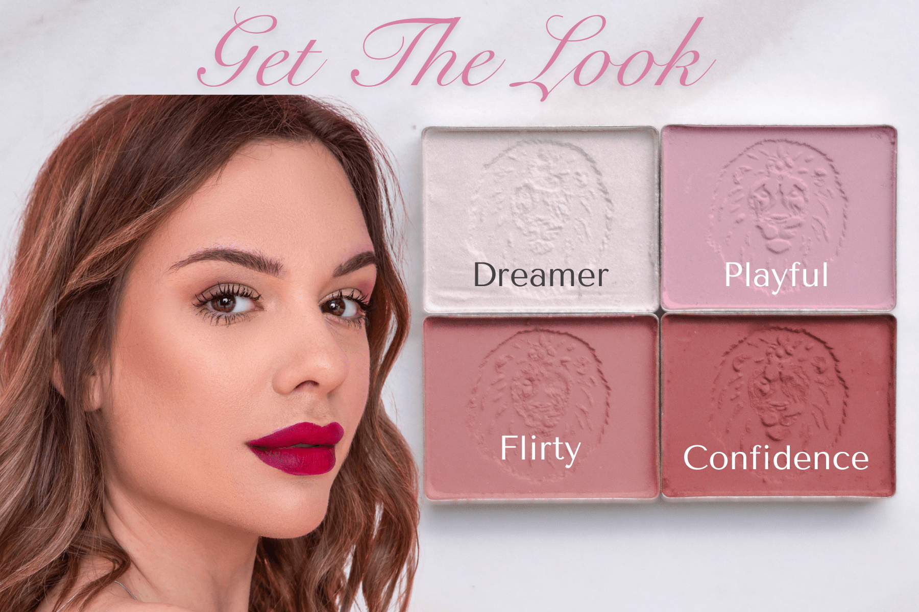 Model wearing earth-made organic eyeshadow with Dreamer, Playful, Flirty, and Confidence shades