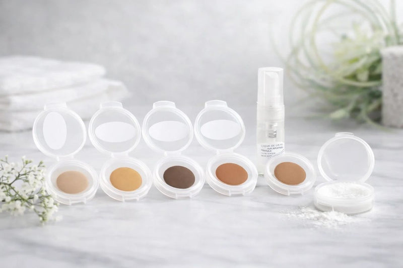 PiperBlue free sample kit - sample-size foundation, contour, blush, bronzer and highlight compacts