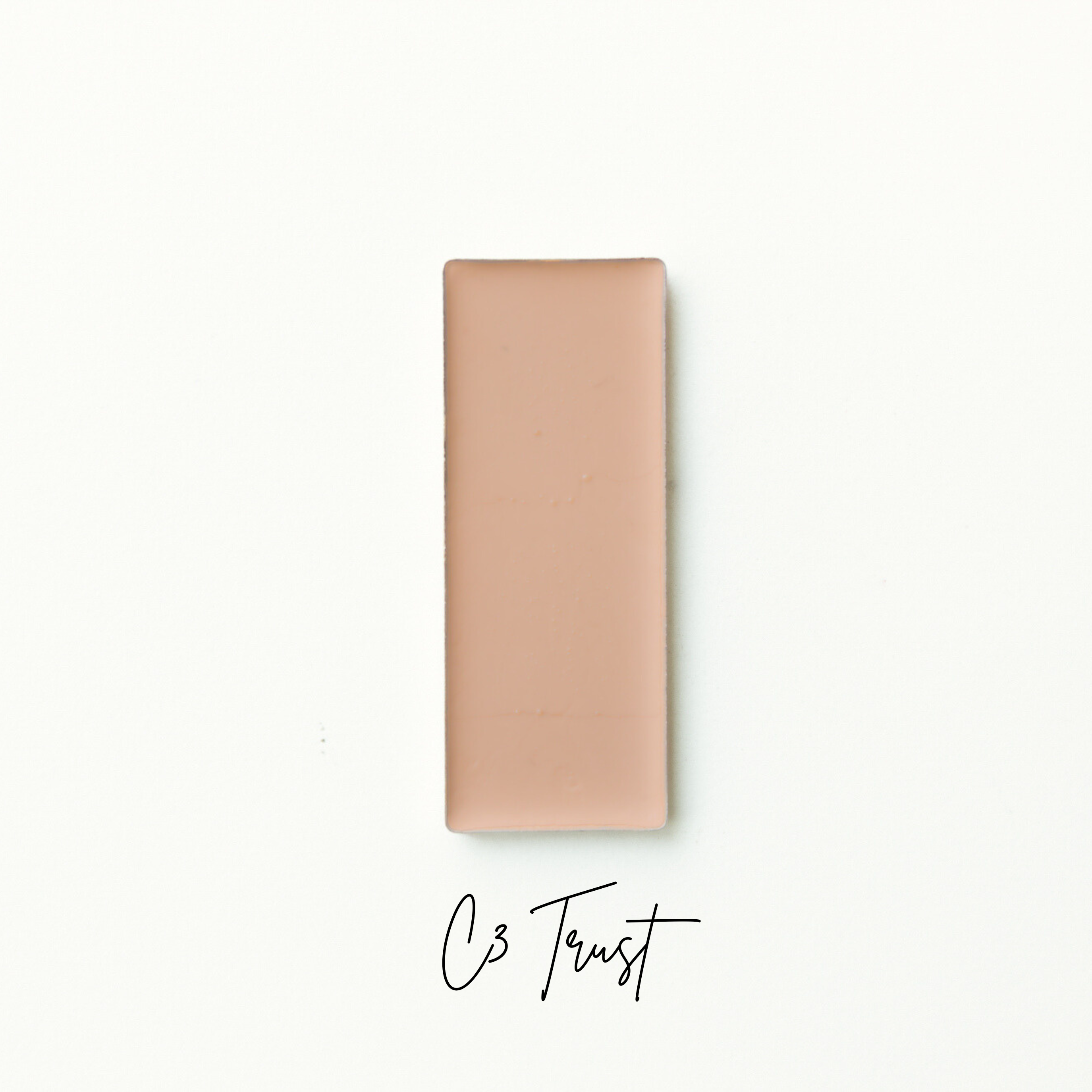 Rectangular beige makeup product on a white background with 'C3 Trust' branding. Natural Foundation