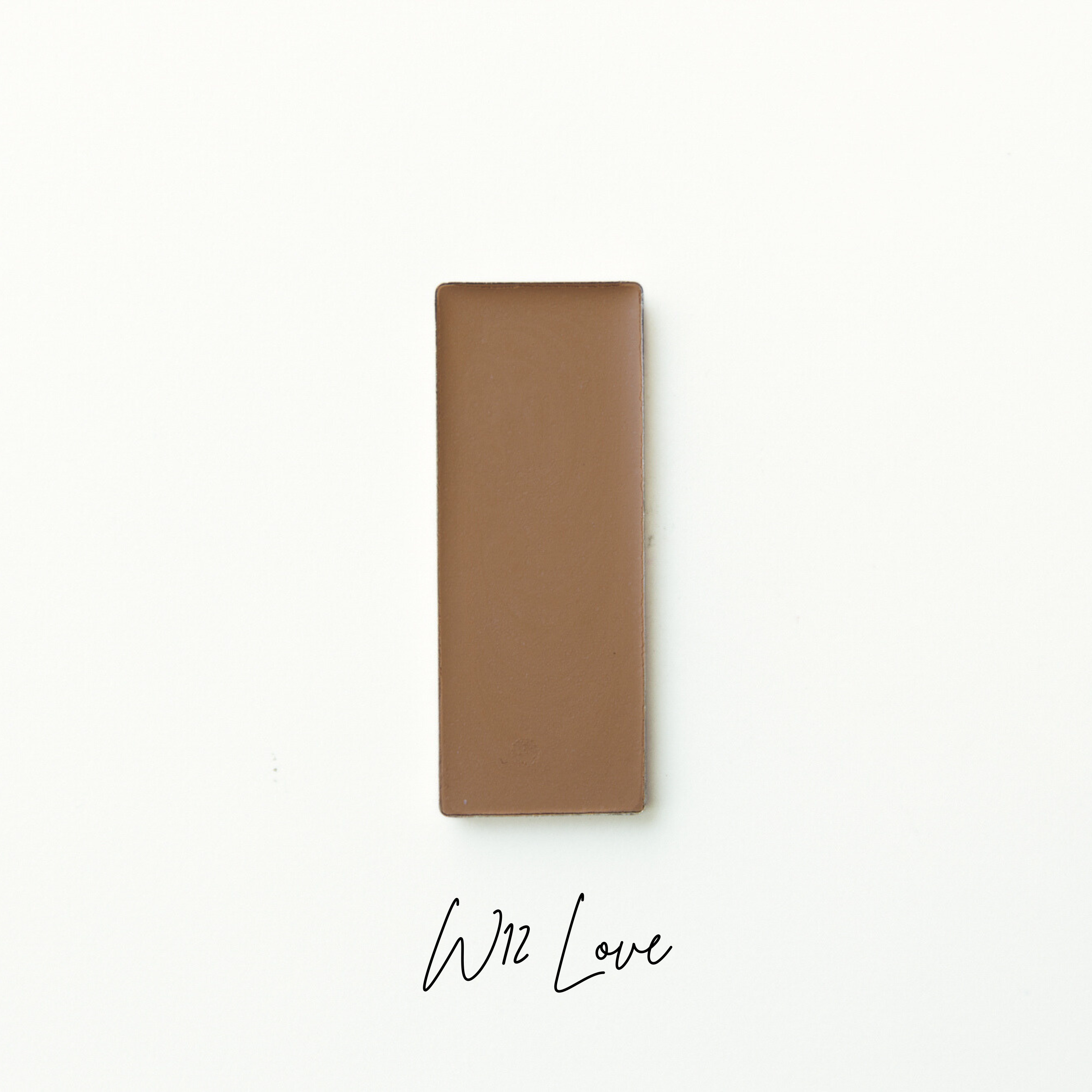 Brown wallet on a white background with 'W12 Love' branding. natural makeup